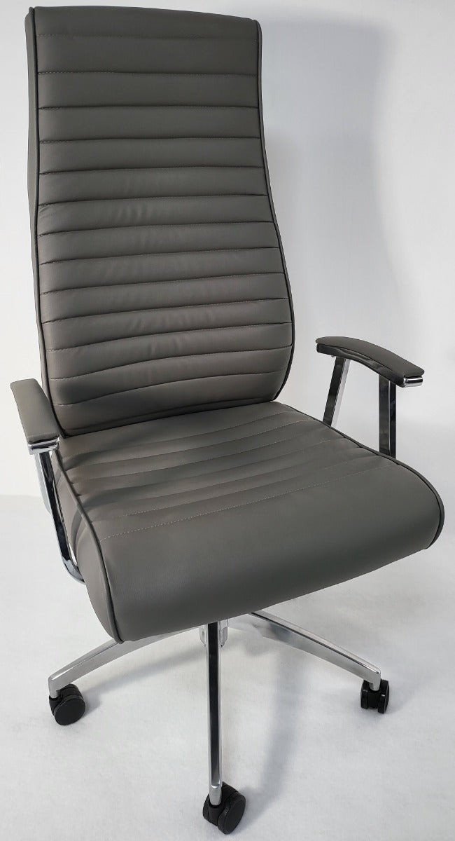 Modern High Back Grey Leather Executive Office Chair - 908A