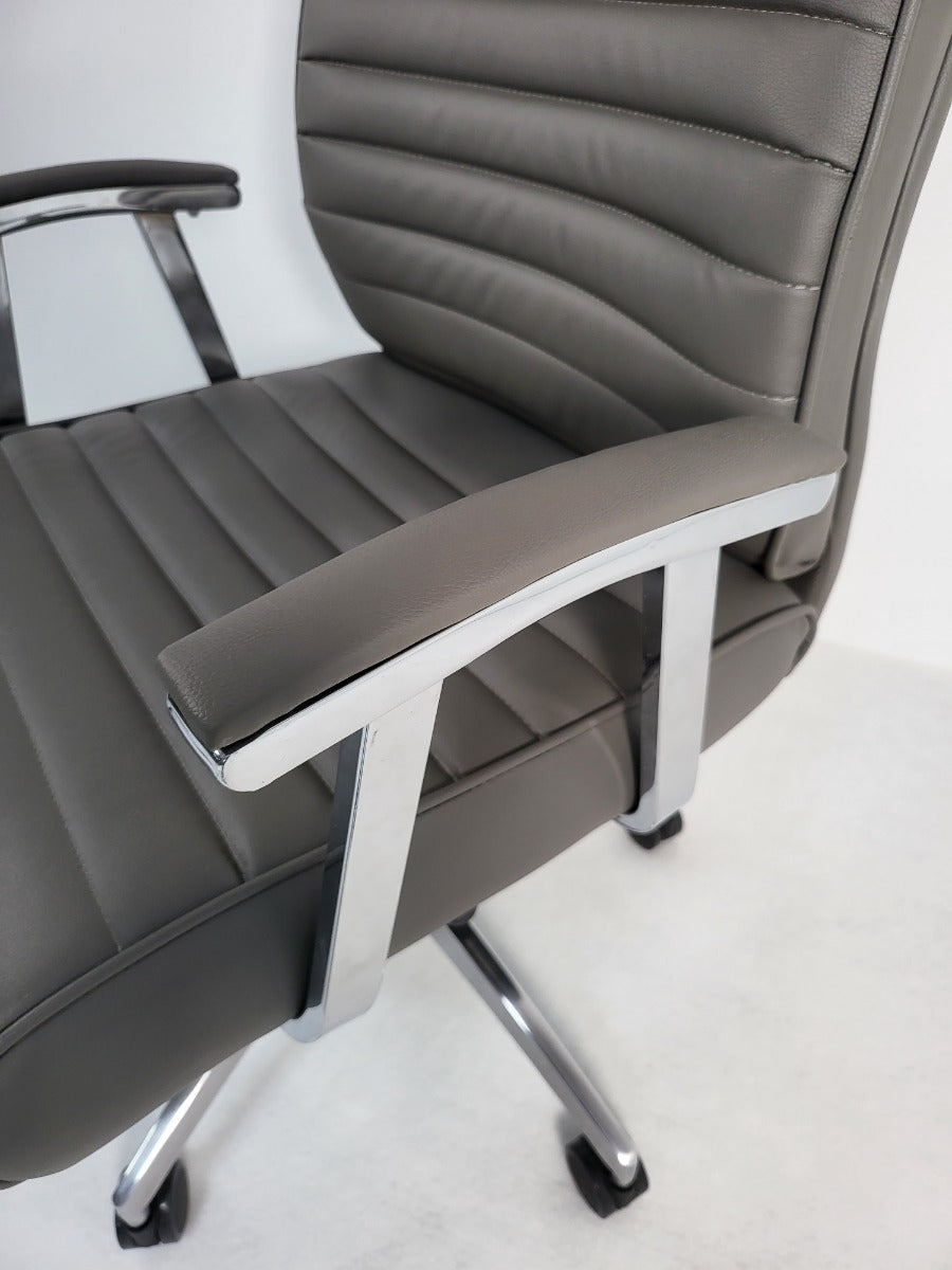 Modern High Back Grey Leather Executive Office Chair - 908A