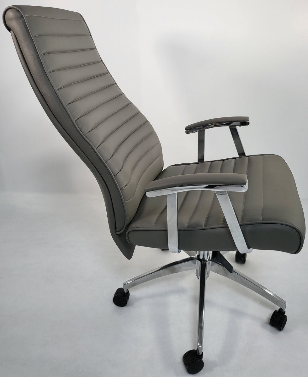 Modern High Back Grey Leather Executive Office Chair - 908A