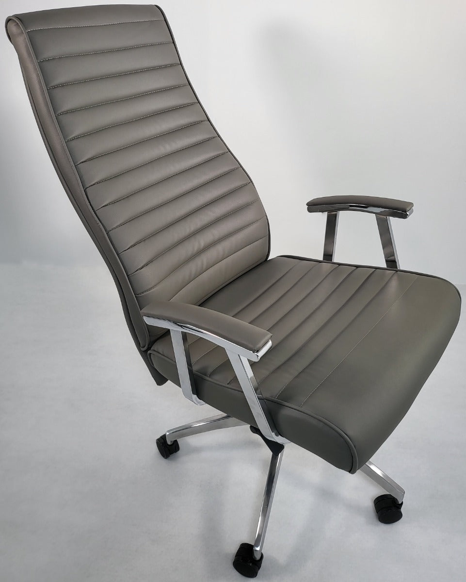 Modern High Back Grey Leather Executive Office Chair - 908A