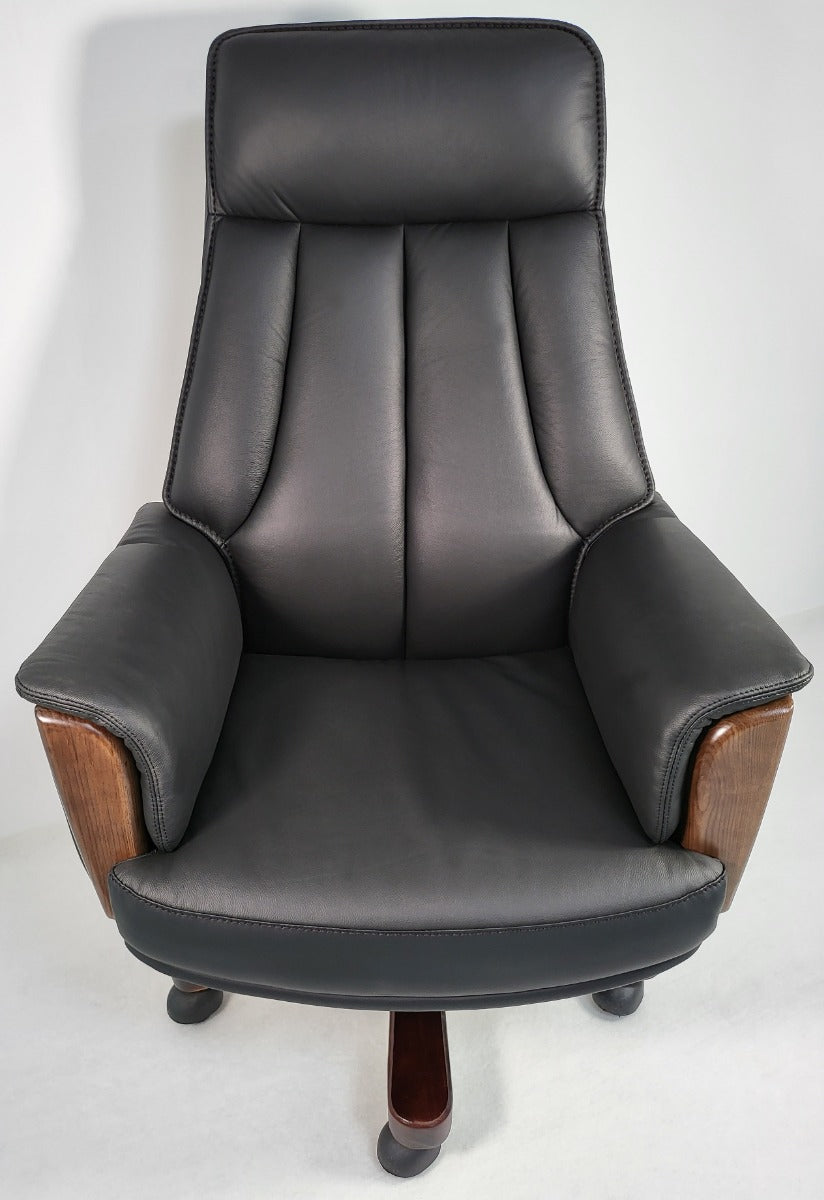 Traditional Genuine Hide Black Leather High Back Executive Office Chair - KW-8612