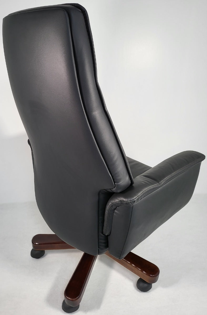 Traditional Genuine Hide Black Leather High Back Executive Office Chair - KW-8612