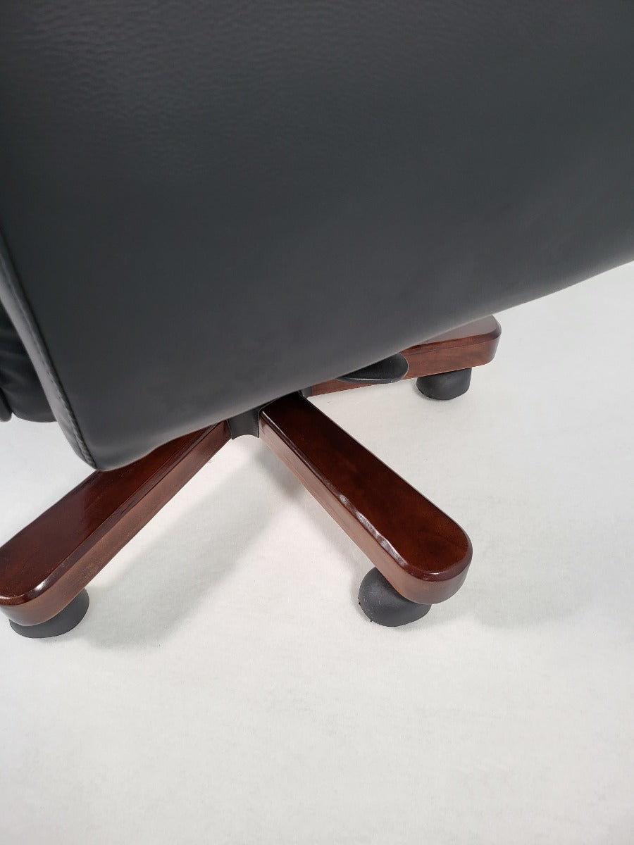 Traditional Genuine Hide Black Leather High Back Executive Office Chair - KW-8612