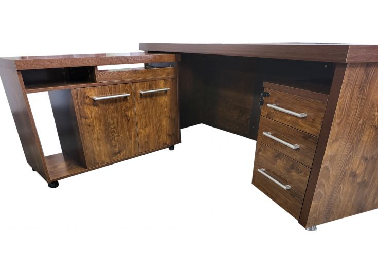 Dark Oak Curved Executive Office Desk with Mobile Return and Pedestal - 1600mm - KW-8668