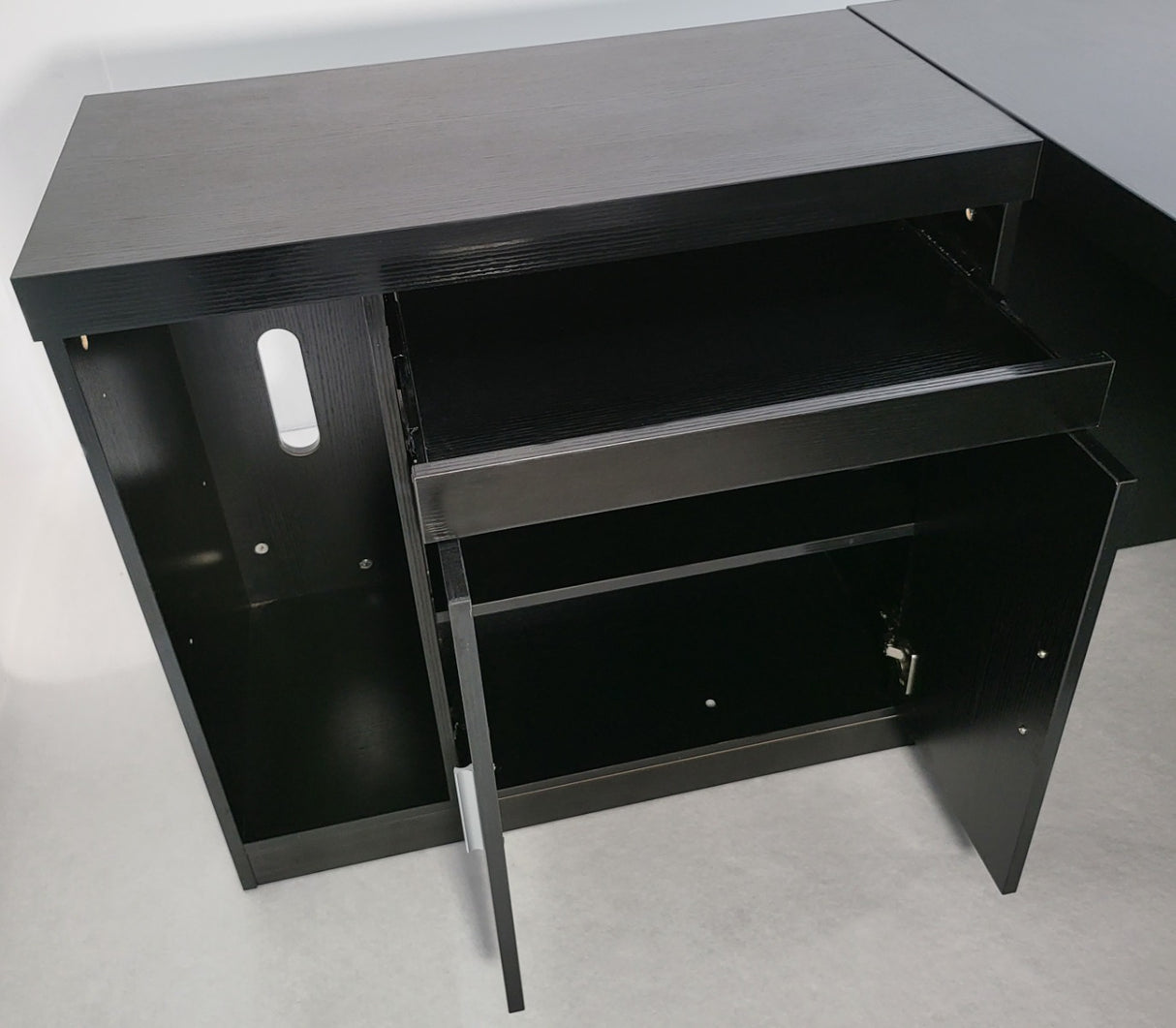 Modern Black Ash Executive Office Desk with Stylish Modesty Panel with Mobile Pedestal and Desk Level Return - 1800mm - 8674