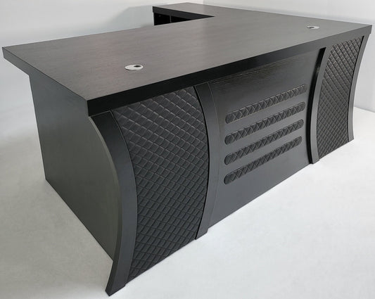 Modern Black Ash Executive Office Desk with Stylish Modesty Panel with Mobile Pedestal and Desk Level Return - 1800mm - 8674