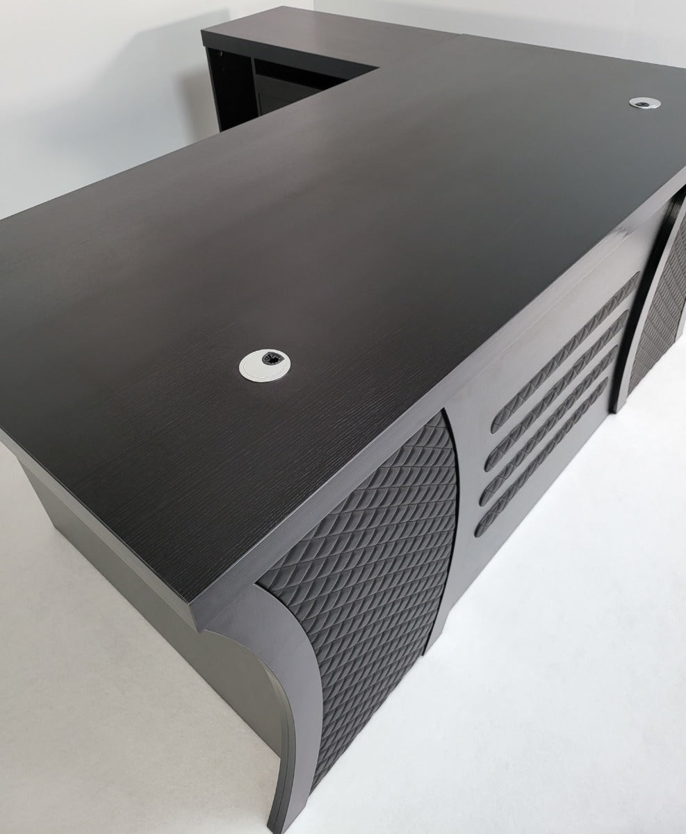 Modern Black Ash Executive Office Desk with Stylish Modesty Panel with Mobile Pedestal and Desk Level Return - 1800mm - 8674
