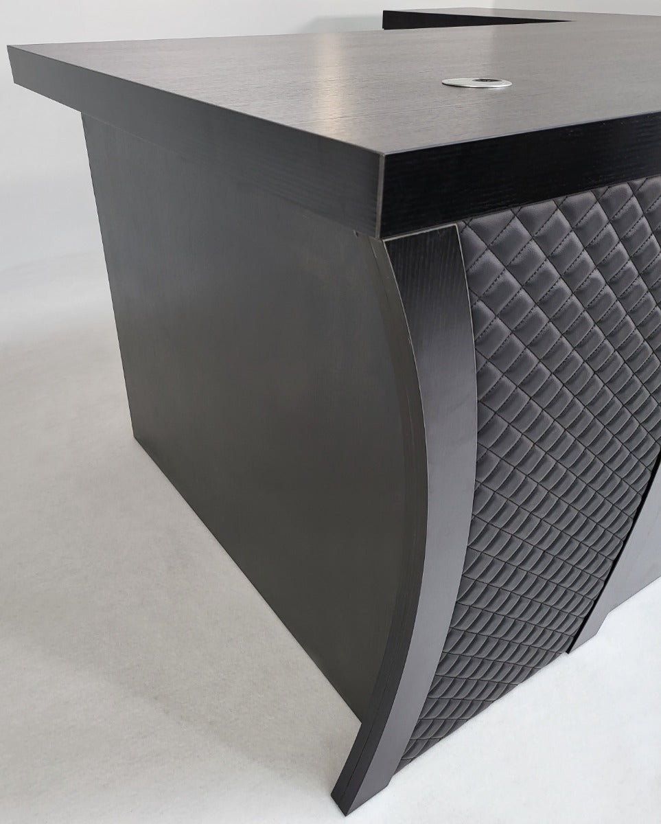 Modern Black Ash Executive Office Desk with Stylish Modesty Panel with Mobile Pedestal and Desk Level Return - 1800mm - 8674