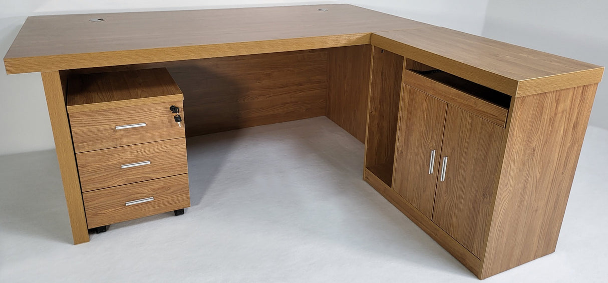 Modern Oak Executive Office Desk with Stylish Modesty Panel with Mobile Pedestal and Desk Level Return - 1800mm - 8674