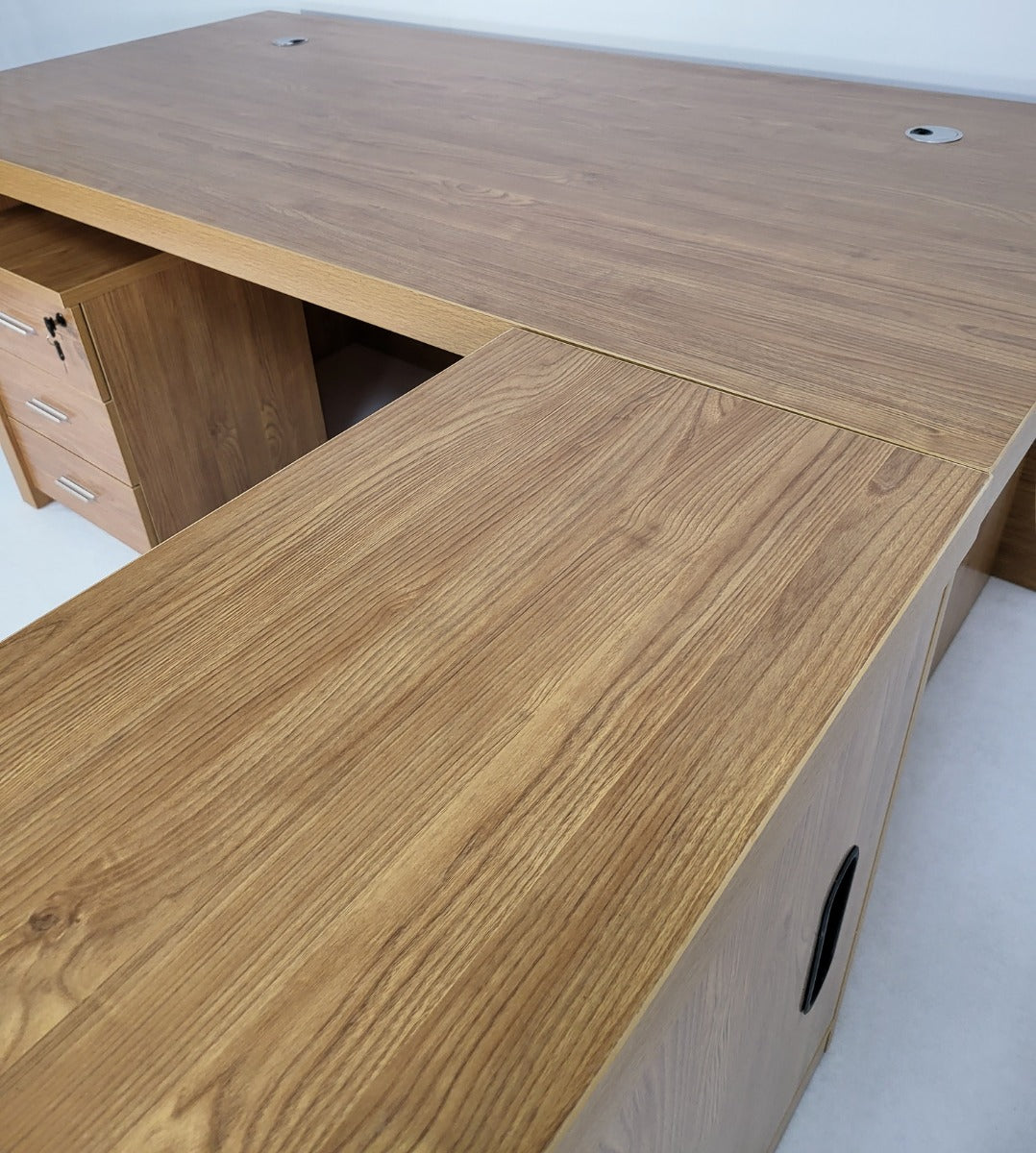 Modern Oak Executive Office Desk with Stylish Modesty Panel with Mobile Pedestal and Desk Level Return - 1800mm - 8674