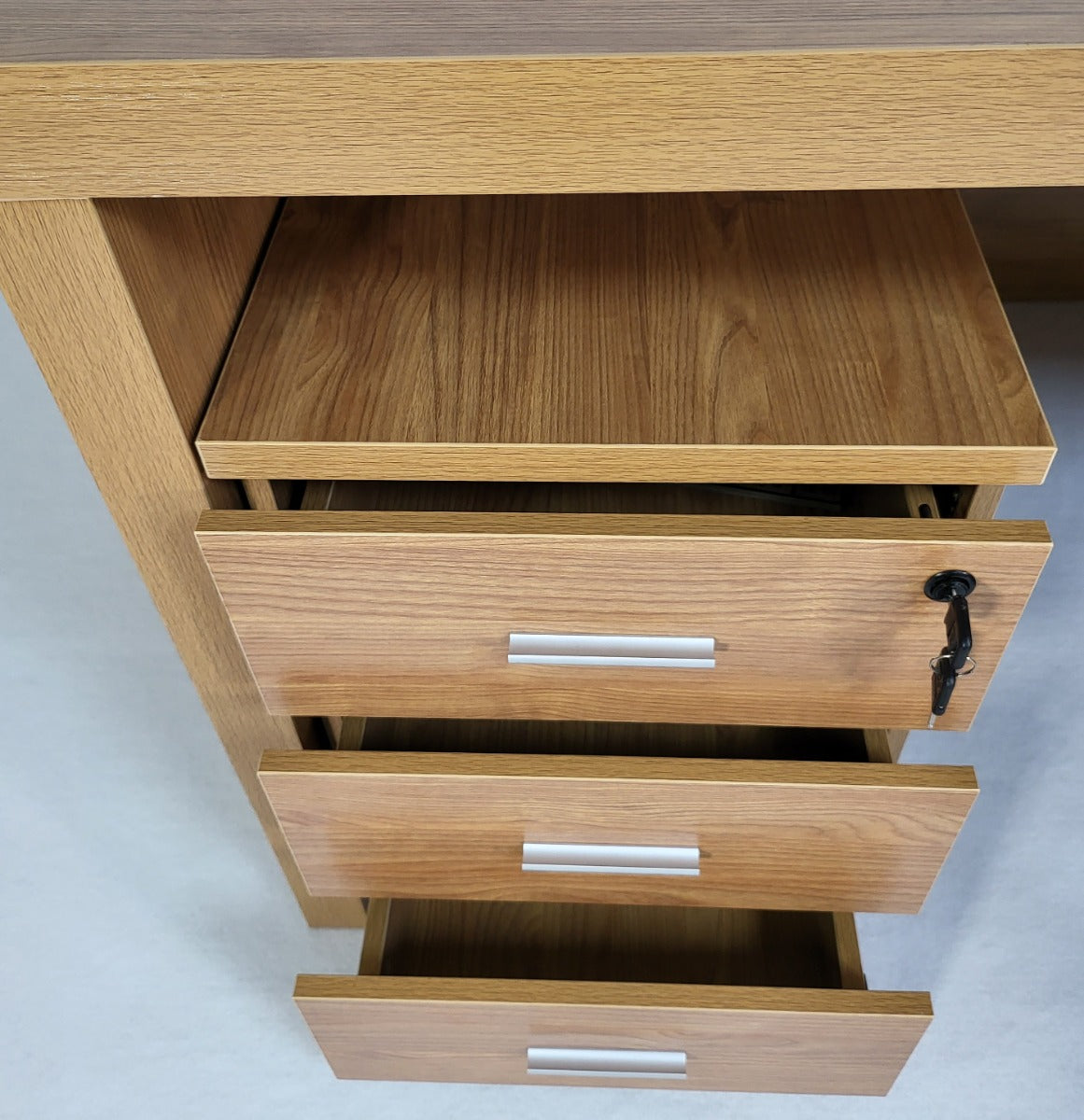 Modern Oak Executive Office Desk with Stylish Modesty Panel with Mobile Pedestal and Desk Level Return - 1800mm - 8674