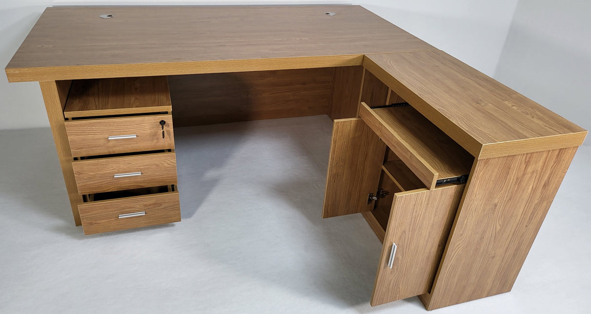 Modern Oak Executive Office Desk with Stylish Modesty Panel with Mobile Pedestal and Desk Level Return - 1800mm - 8674