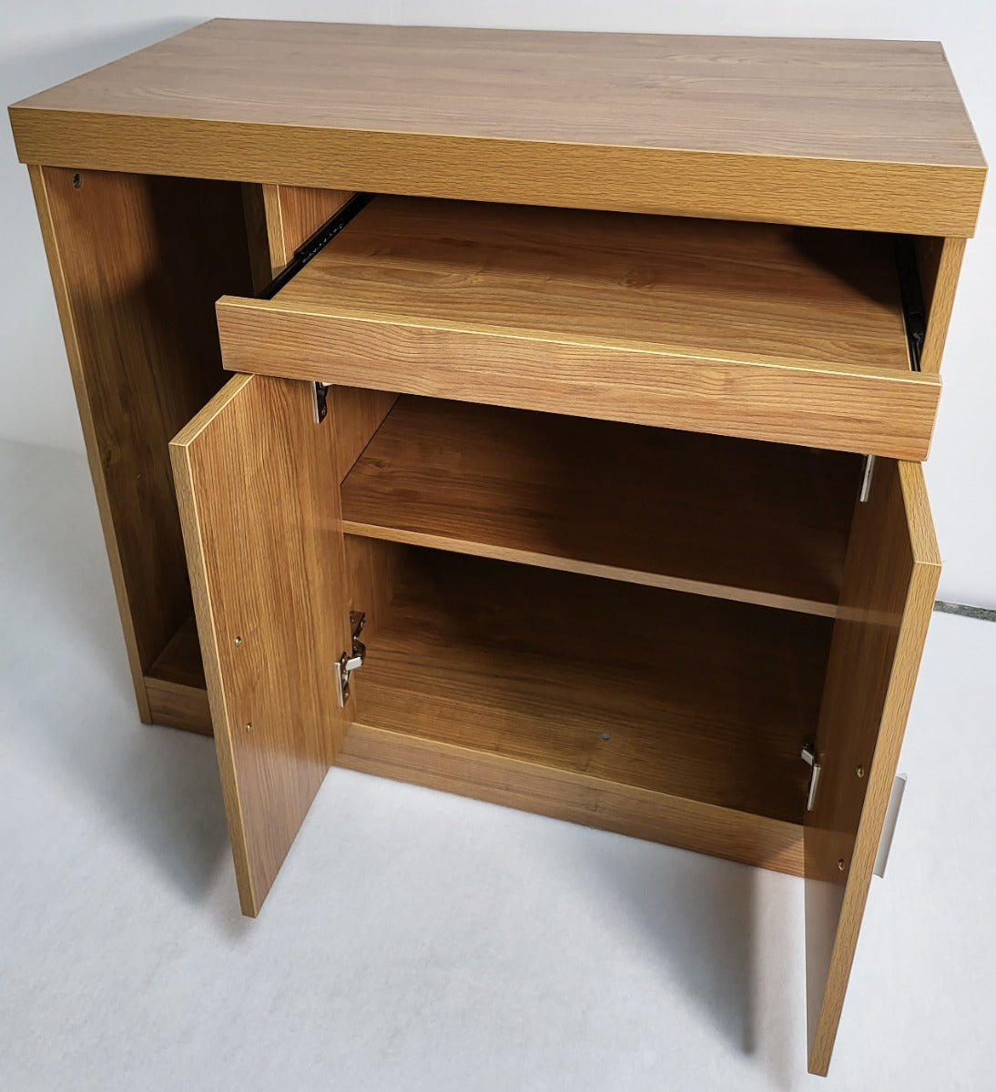 Modern Oak Executive Office Desk with Stylish Modesty Panel with Mobile Pedestal and Desk Level Return - 1800mm - 8674