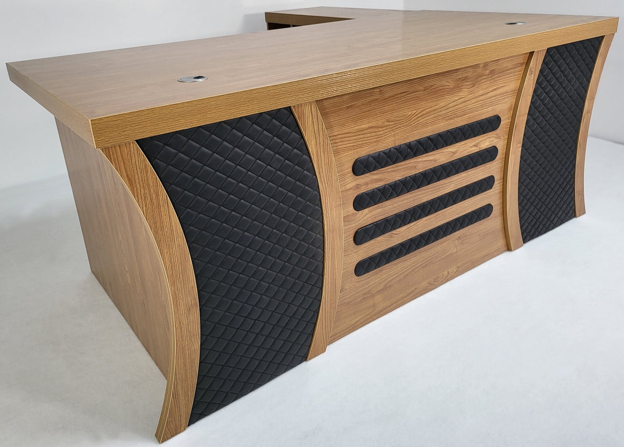 Modern Oak Executive Office Desk with Stylish Modesty Panel with Mobile Pedestal and Desk Level Return - 1800mm - 8674