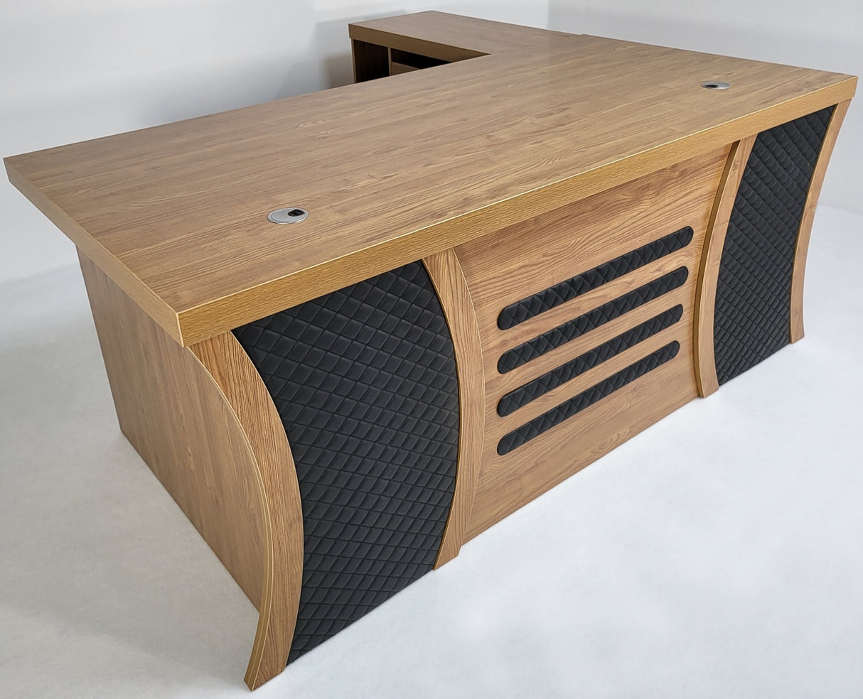 Modern Oak Executive Office Desk with Stylish Modesty Panel with Mobile Pedestal and Desk Level Return - 1800mm - 8674