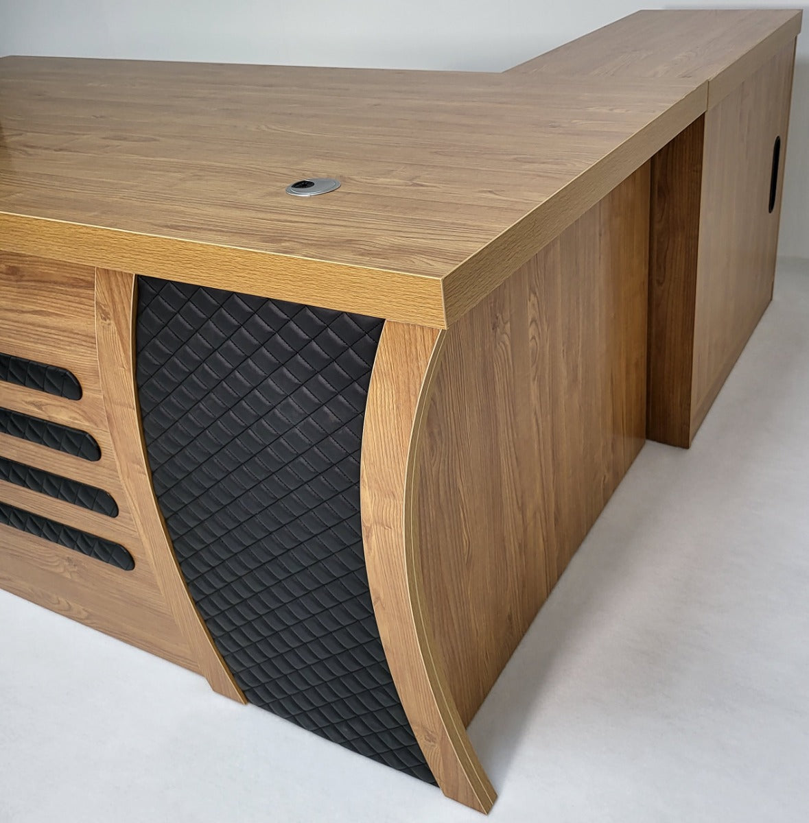 Modern Oak Executive Office Desk with Stylish Modesty Panel with Mobile Pedestal and Desk Level Return - 1800mm - 8674