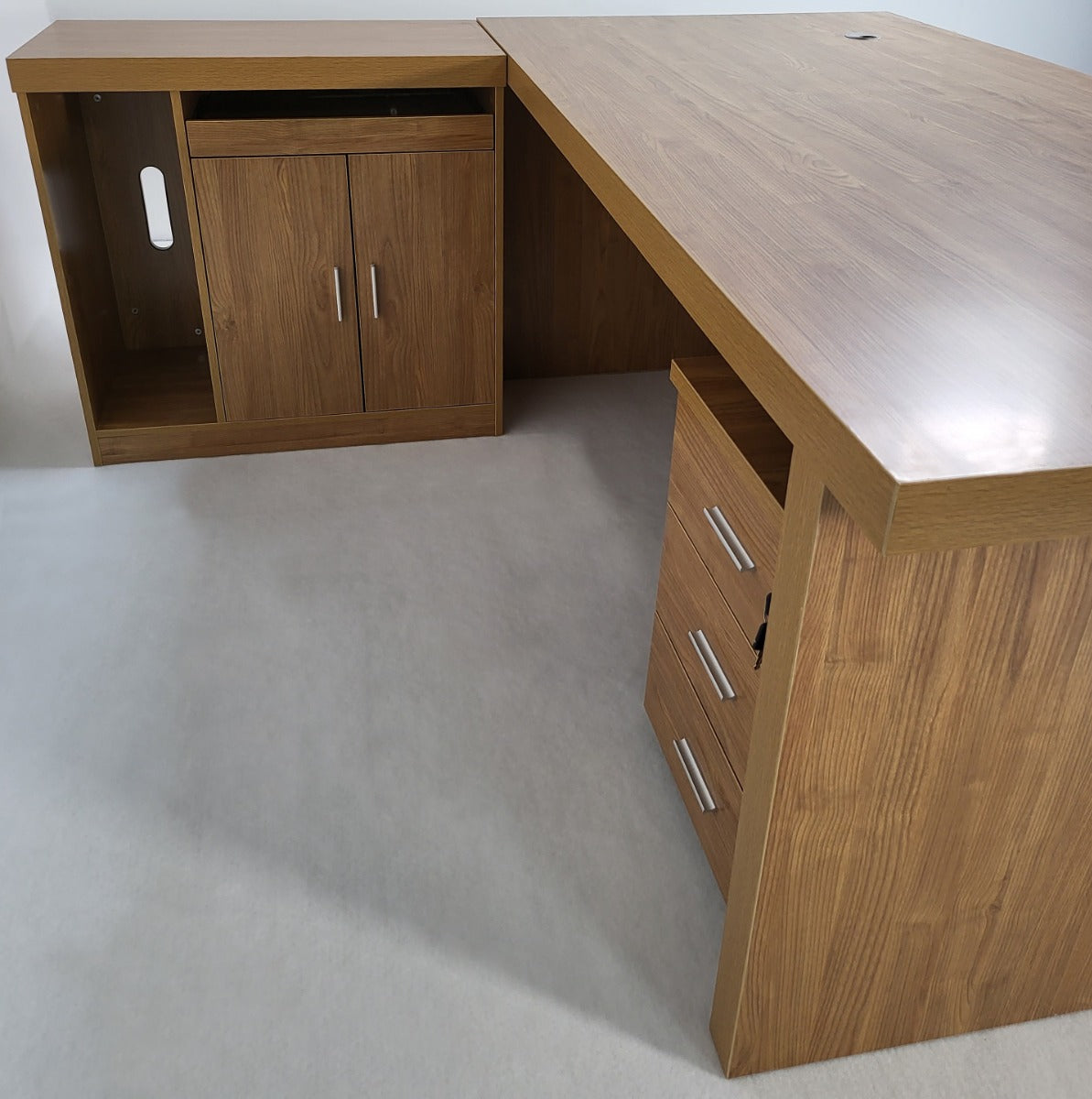 Modern Oak Executive Office Desk with Stylish Modesty Panel with Mobile Pedestal and Desk Level Return - 1800mm - 8674