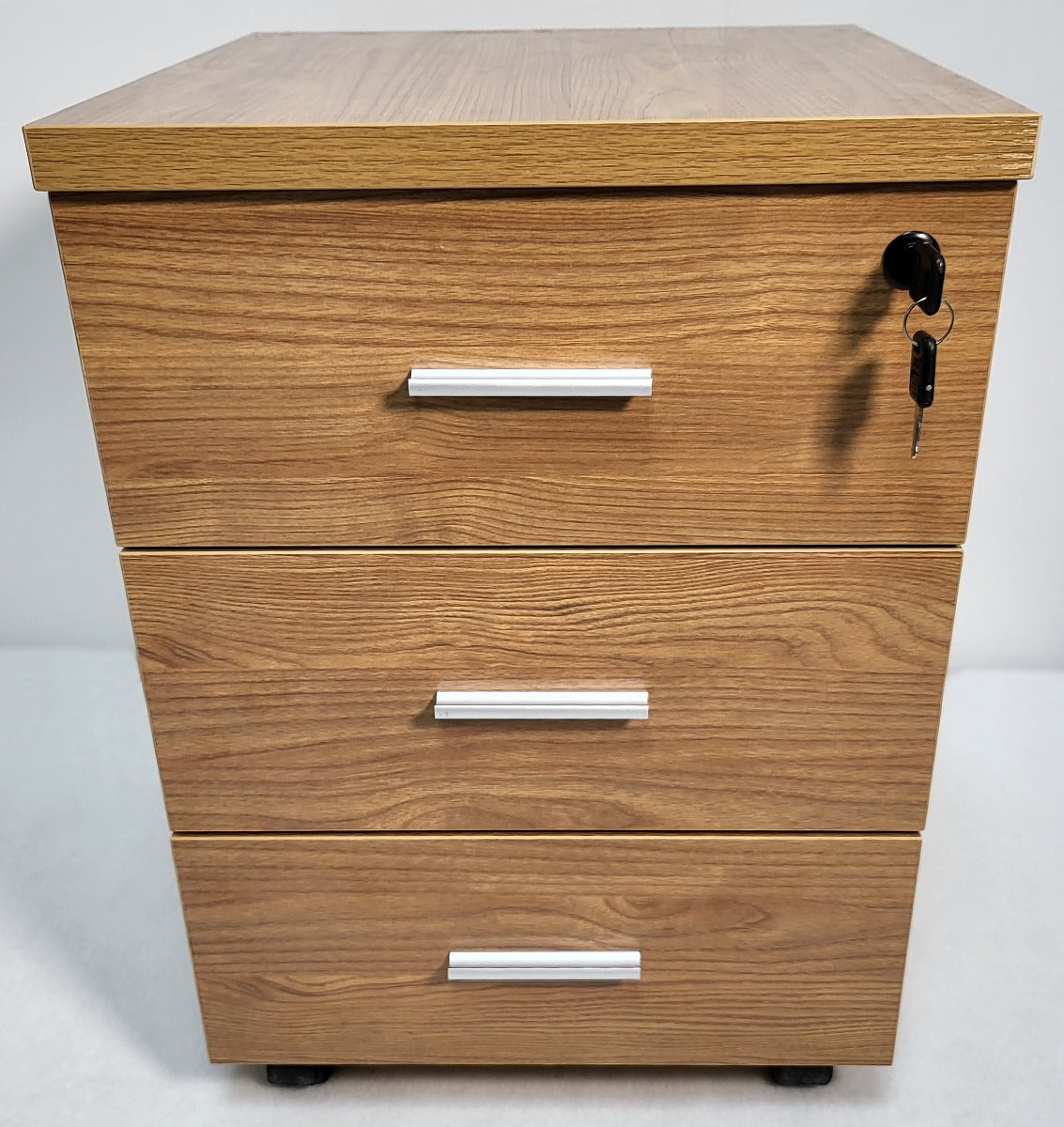 Modern Oak Executive Office Desk with Chesterfield Modesty Panel with Mobile Pedestal and Desk Level Return - 1800mm - 8692