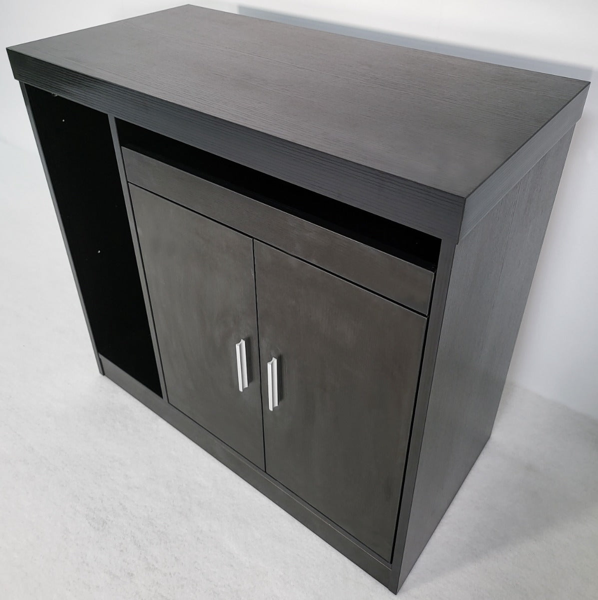 Modern Black Ash Executive Office Desk with Stylish Modesty Panel with Mobile Pedestal and Desk Level Return - 1800mm - 8674