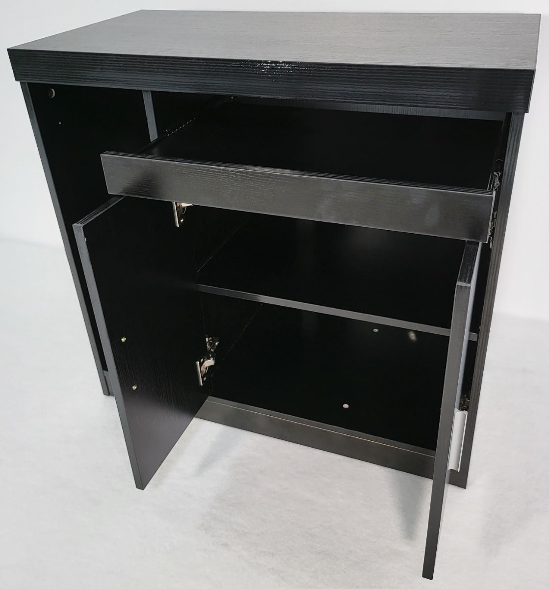 Modern Black Ash Executive Office Desk with Stylish Modesty Panel with Mobile Pedestal and Desk Level Return - 1800mm - 8674