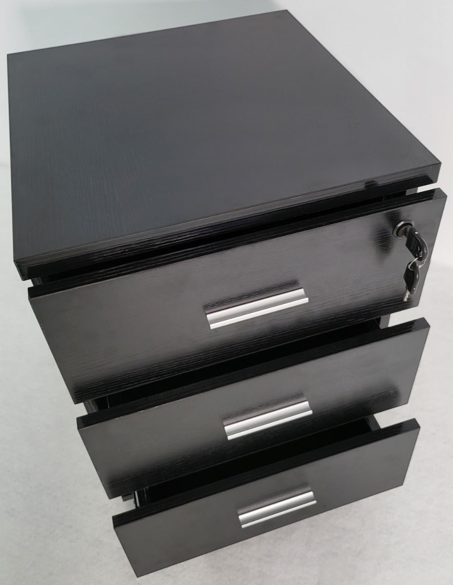 Modern Black Ash Executive Office Desk with Stylish Modesty Panel with Mobile Pedestal and Desk Level Return - 1800mm - 8674