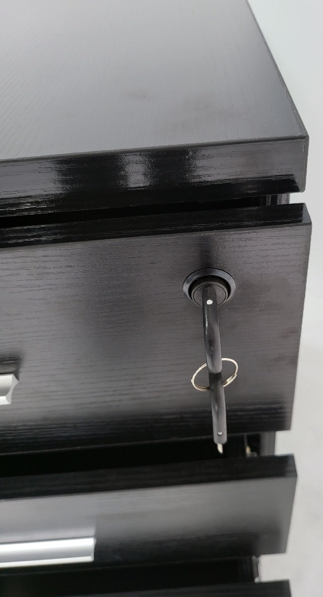 Modern Black Ash Executive Office Desk with Leather Panelling with Mobile Pedestal and Desk Level Return - 2000mm - 8690