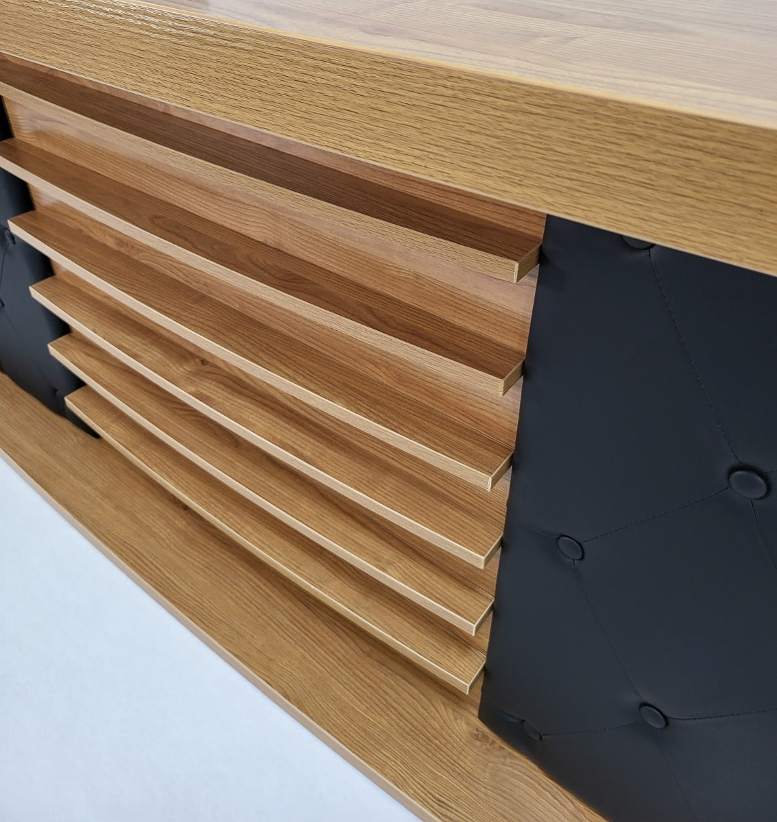 Modern Oak Executive Office Desk with Chesterfield Modesty Panel with Mobile Pedestal and Desk Level Return - 2000mm - 8692