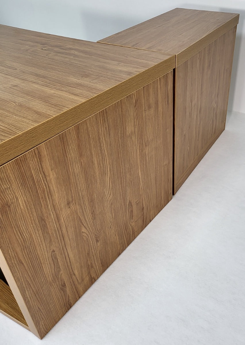 Modern Oak Executive Office Desk with Chesterfield Modesty Panel with Mobile Pedestal and Desk Level Return - 2000mm - 8692