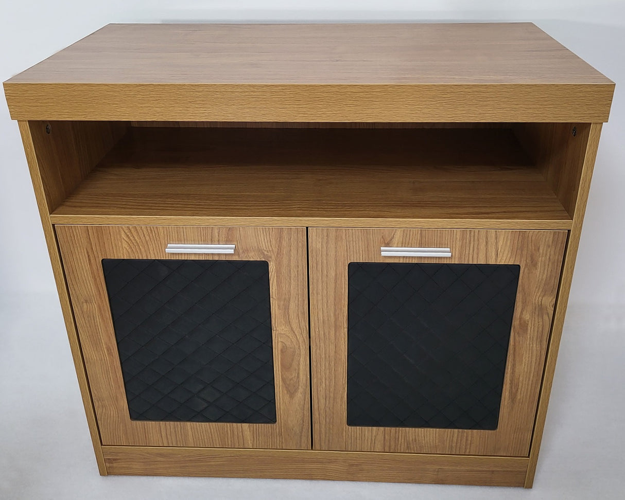 Modern Oak Executive Office Desk with Chesterfield Modesty Panel with Mobile Pedestal and Desk Level Return - 1800mm - 8692