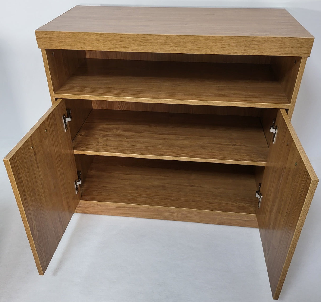 Modern Oak Executive Office Desk with Chesterfield Modesty Panel with Mobile Pedestal and Desk Level Return - 1800mm - 8692