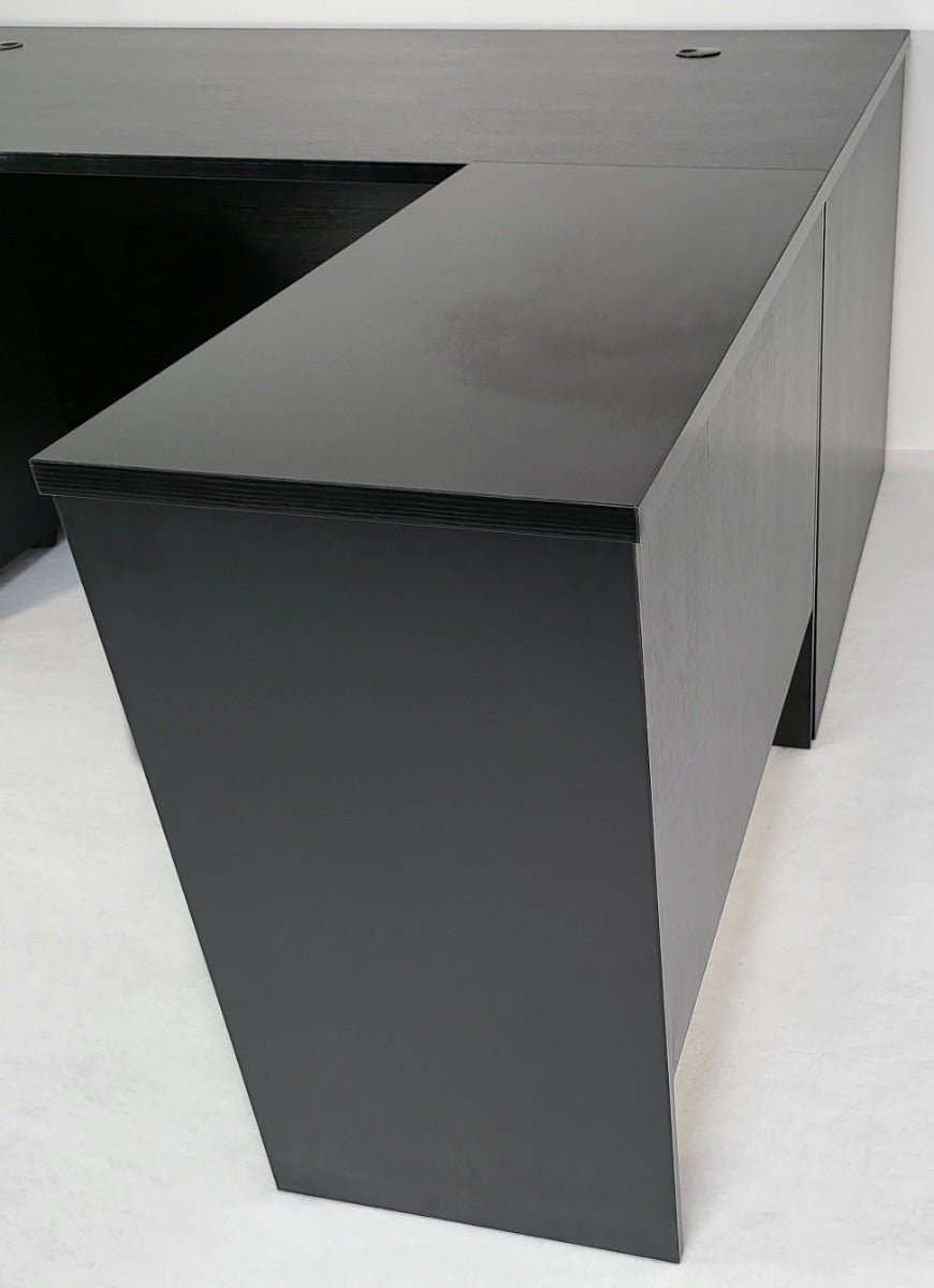 Modern Black Ash Executive Office Desk with Leather Panelling with Mobile Pedestal and Desk Level Return - 1800mm - 8690