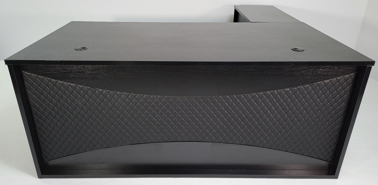 Modern Black Ash Executive Office Desk with Leather Panelling with Mobile Pedestal and Desk Level Return - 1800mm - 8690