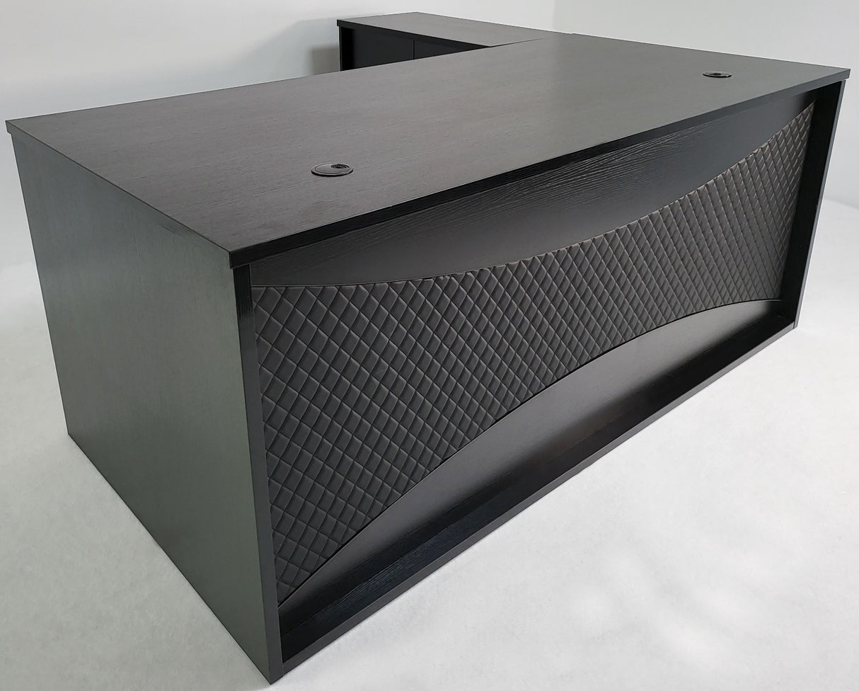 Modern Black Ash Executive Office Desk with Leather Panelling with Mobile Pedestal and Desk Level Return - 1800mm - 8690