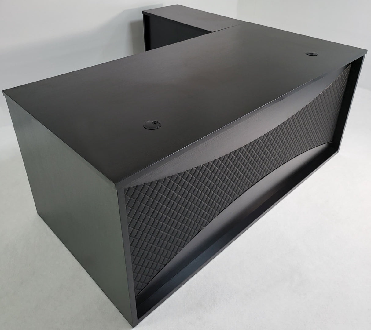 Modern Black Ash Executive Office Desk with Leather Panelling with Mobile Pedestal and Desk Level Return - 2000mm - 8690