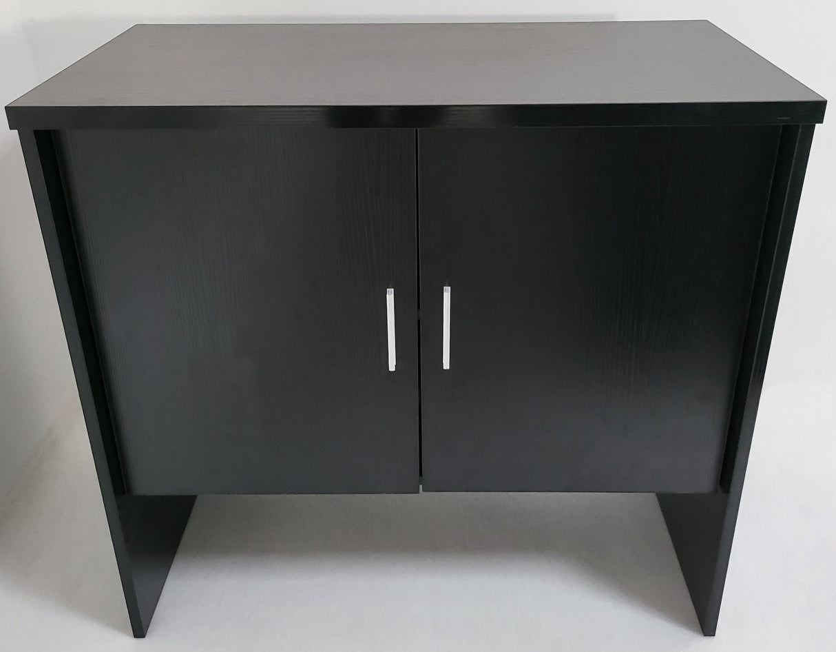 Modern Black Ash Executive Office Desk with Leather Panelling with Mobile Pedestal and Desk Level Return - 1800mm - 8690