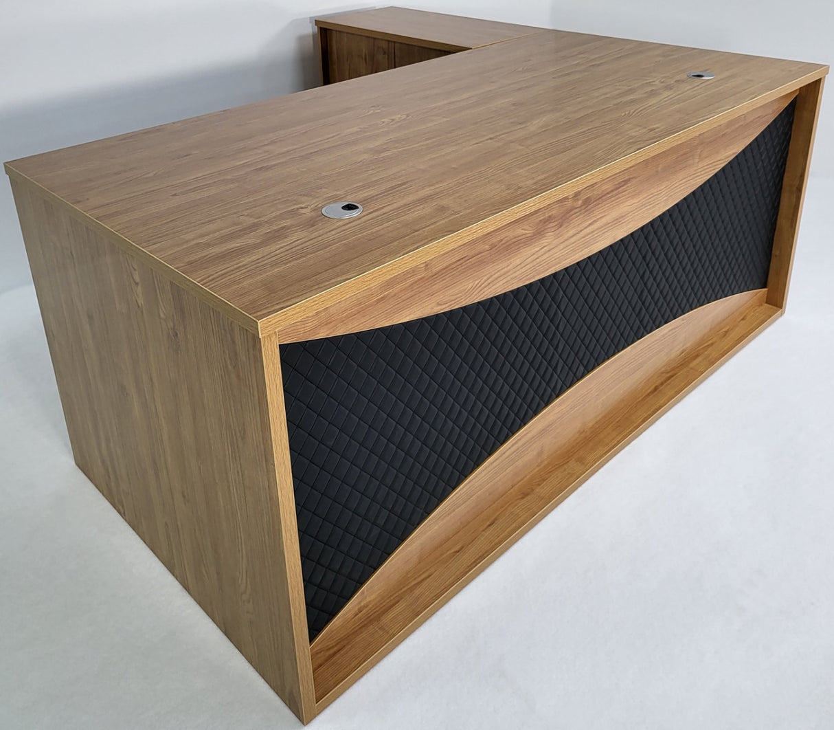 Modern Oak Executive Office Desk with Leather Panelling with Mobile Pedestal and Desk Level Return - 1800mm - 8690