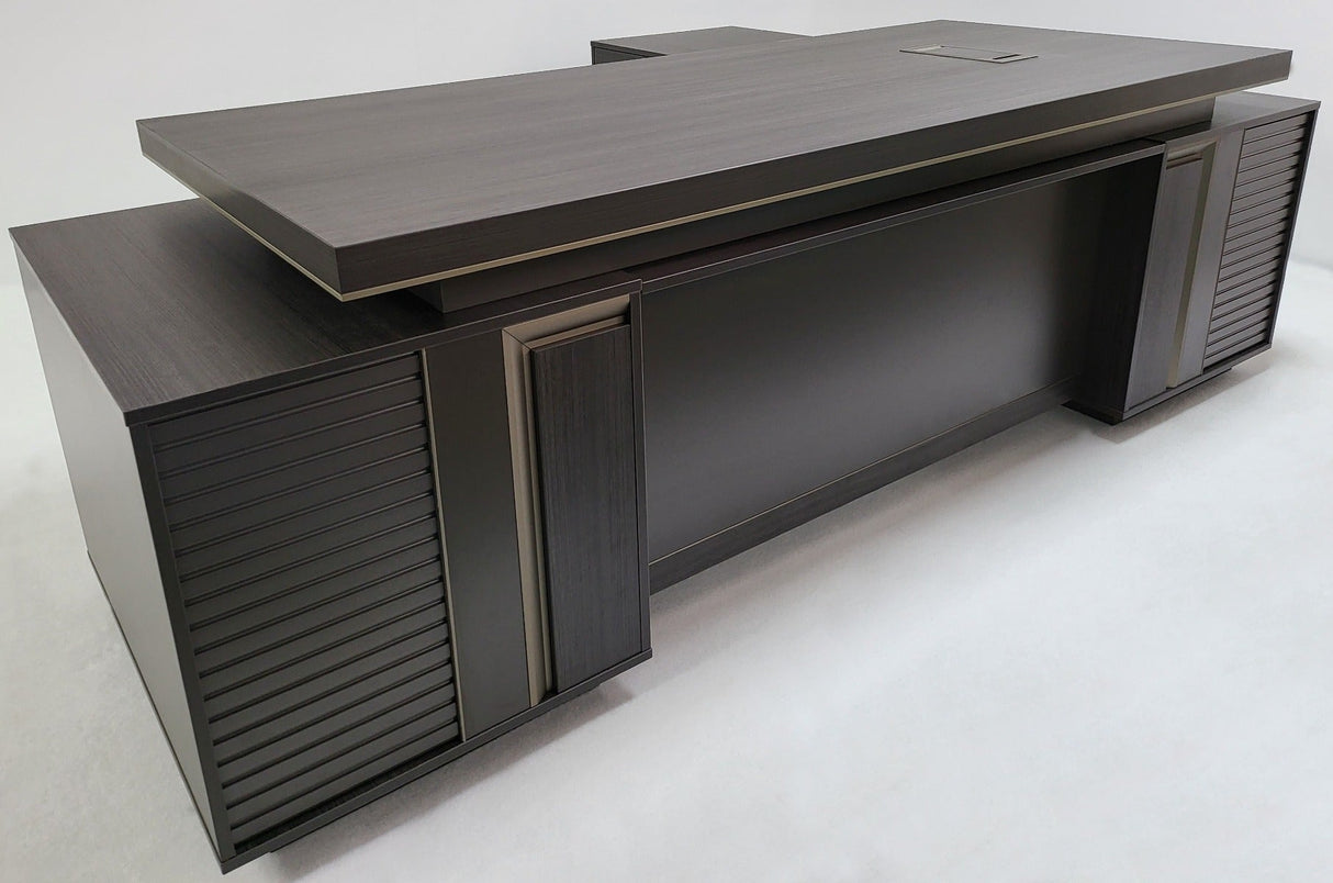 Large Modern Grey Oak Corner Executive Office Desk with Built in Storage - 2800mm -BWJ-HD0128