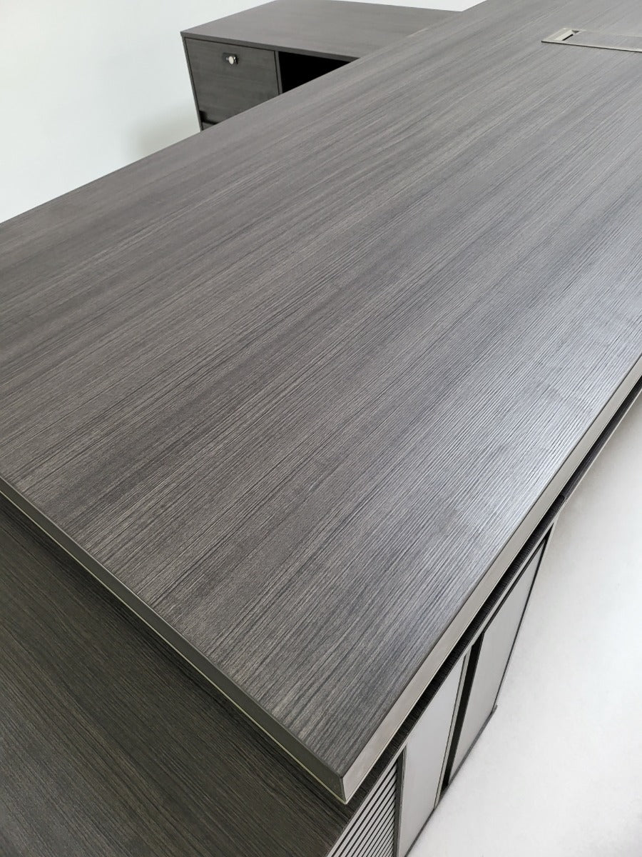 Large Modern Grey Oak Corner Executive Office Desk with Built in Storage - 2400mm - BWJ-HD0224