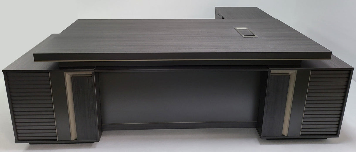 Large Modern Grey Oak Corner Executive Office Desk with Built in Storage - 2800mm -BWJ-HD0128