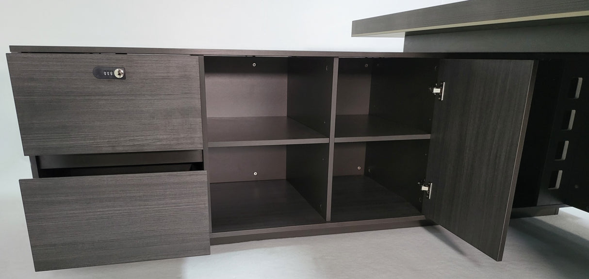 Large Modern Grey Oak Corner Executive Office Desk with Built in Storage - 2400mm - BWJ-HD0224