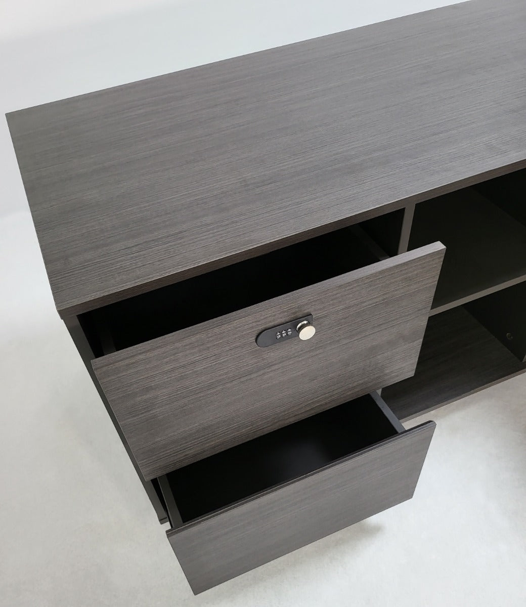 Large Modern Grey Oak Corner Executive Office Desk with Built in Storage - 2800mm - BWJ-HD0128