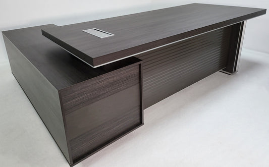 EX SHOWROOM - Large Stylish Grey Oak Right Hand Corner Executive Office Desk with Built in Storage - 2400mm - BJS-D1124