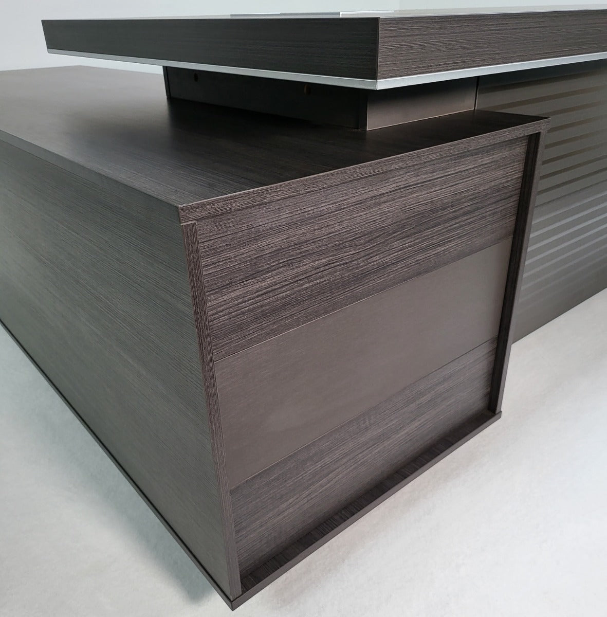 Large Stylish Grey Oak Right Hand Corner Executive Office Desk with Built in Storage - Ex-Showroom - 2400mm - BJS-D1124
