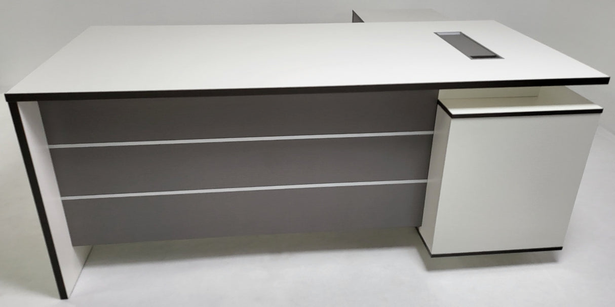 Modern White and Grey Stripe Executive Office Desk with Built in Storage - 1800mm - AML-D01