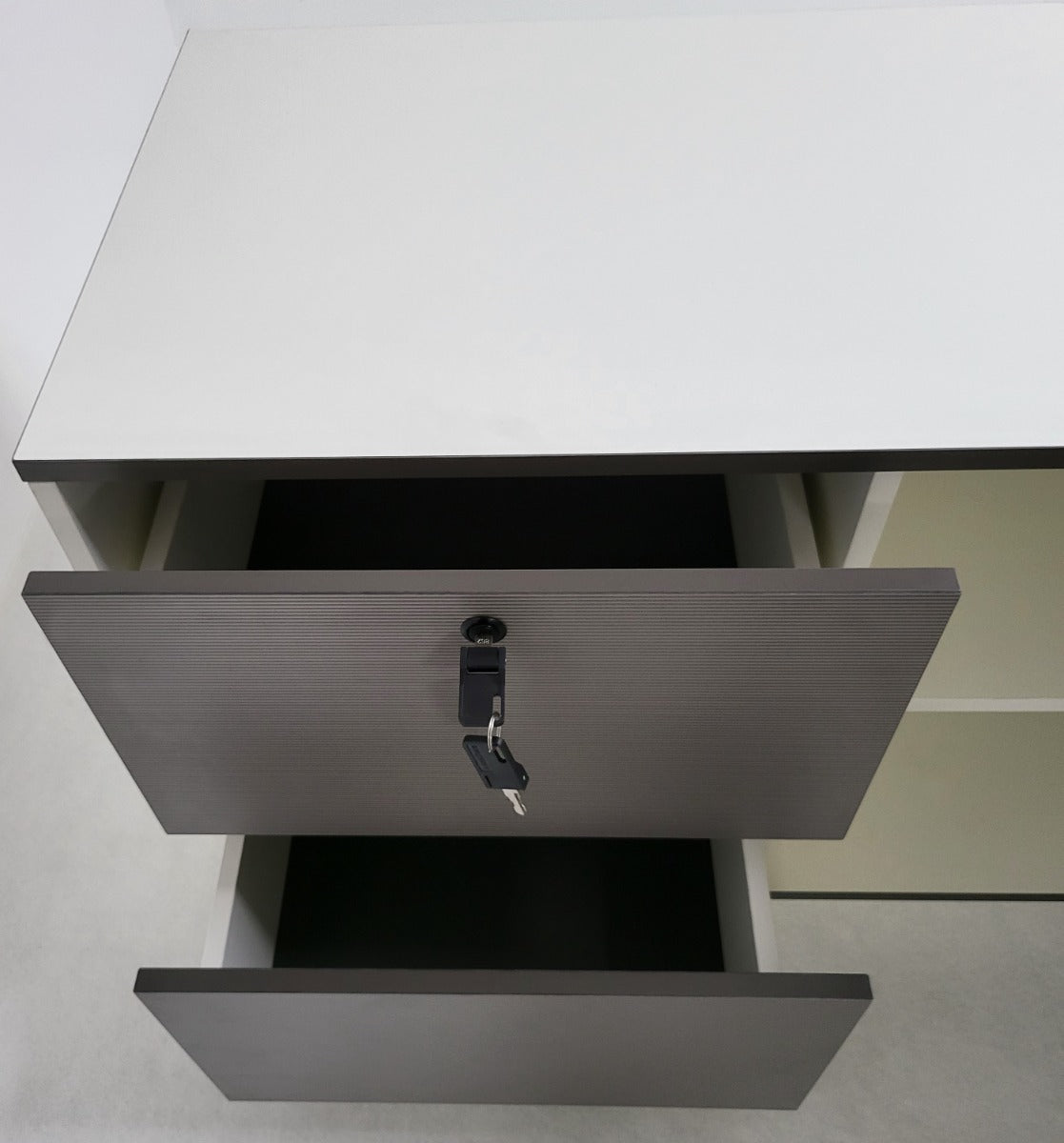 Modern White and Grey Stripe Executive Office Desk with Built in Storage - 2000mm - AML-D01