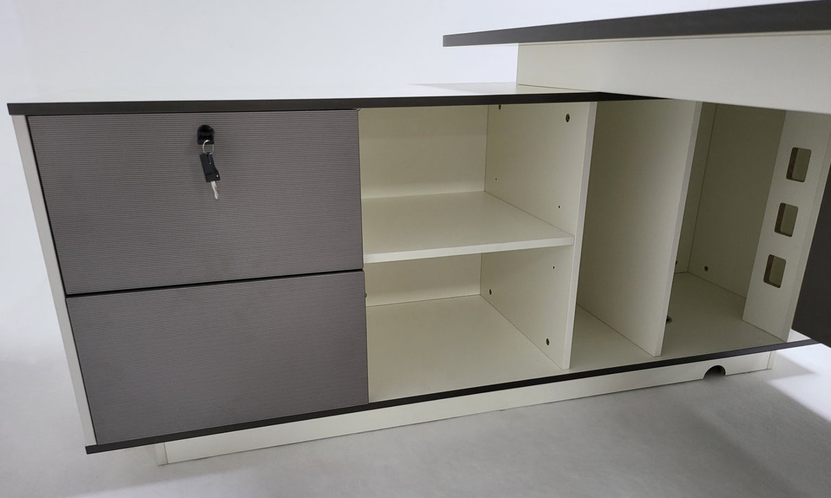 Modern White and Grey Stripe Executive Office Desk with Built in Storage - 1800mm - AML-D01