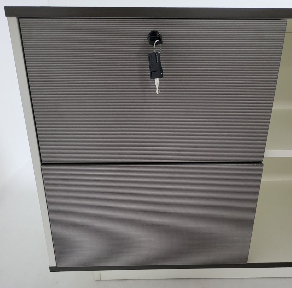 Modern White and Grey Stripe Executive Office Desk with Built in Storage - 2000mm - AML-D01