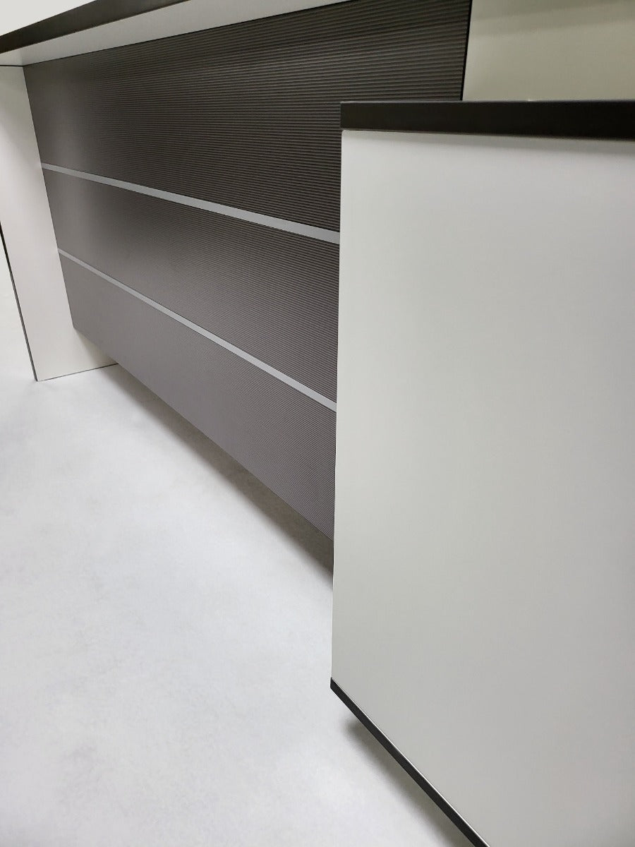 Modern White and Grey Stripe Executive Office Desk with Built in Storage - 1800mm - AML-D01