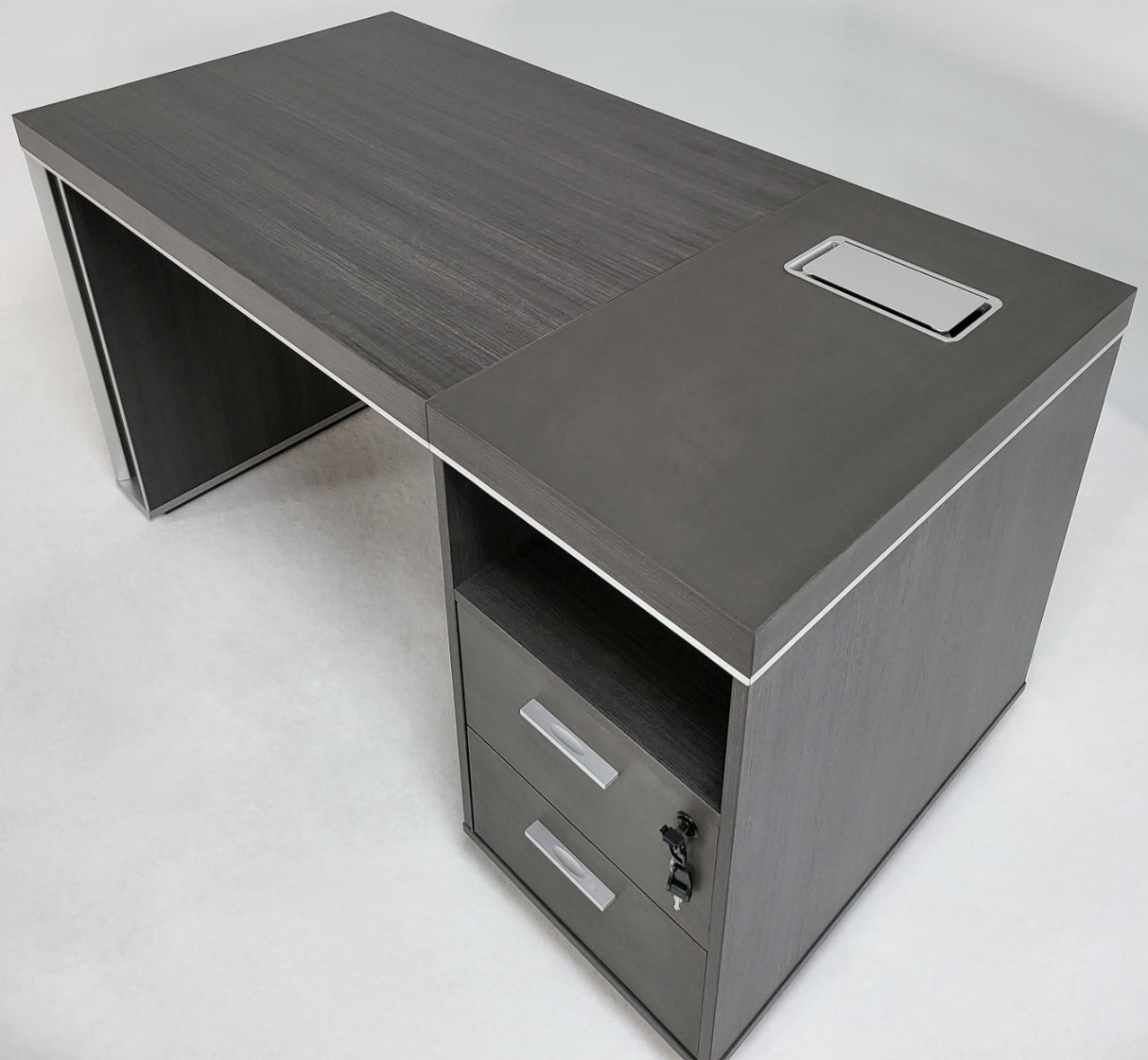 Modern Grey Oak Executive Office Desk with Built in Storage - 1400mm - BJS-X1514
