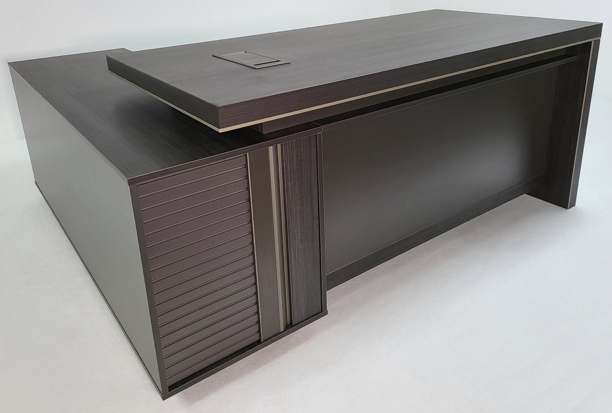 Modern Grey Oak Corner Executive Office Desk with Built in Storage - 2000mm - BWJ-HD04